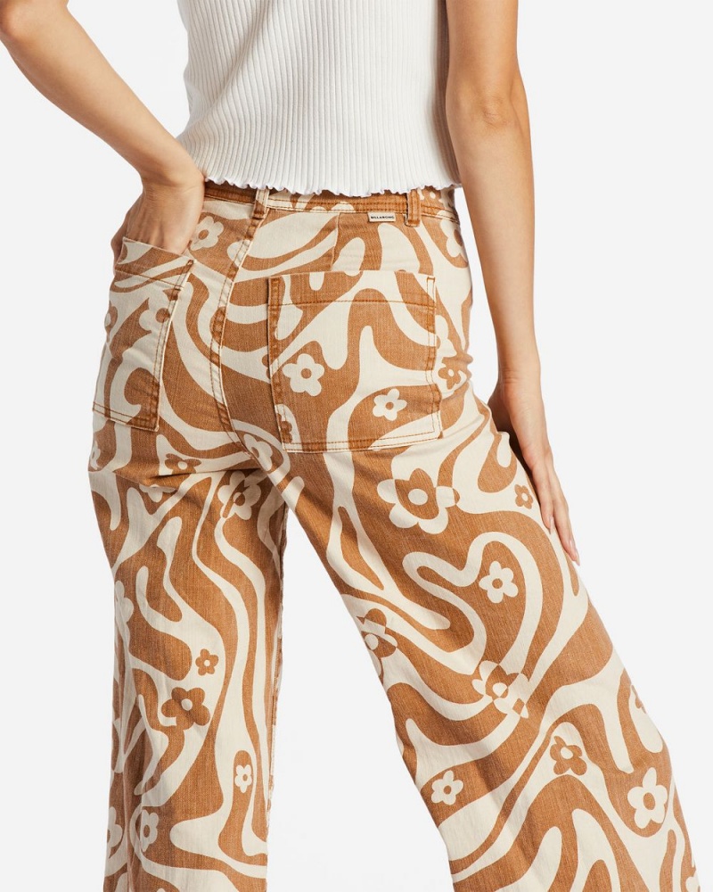 Olive Women's Billabong Free Fall Print Wide Leg Pants | 150864TYF