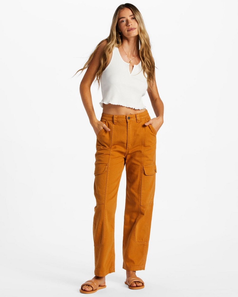 Olive Women\'s Billabong Wall To Wall Denim Cargo Pants | 350918QYL