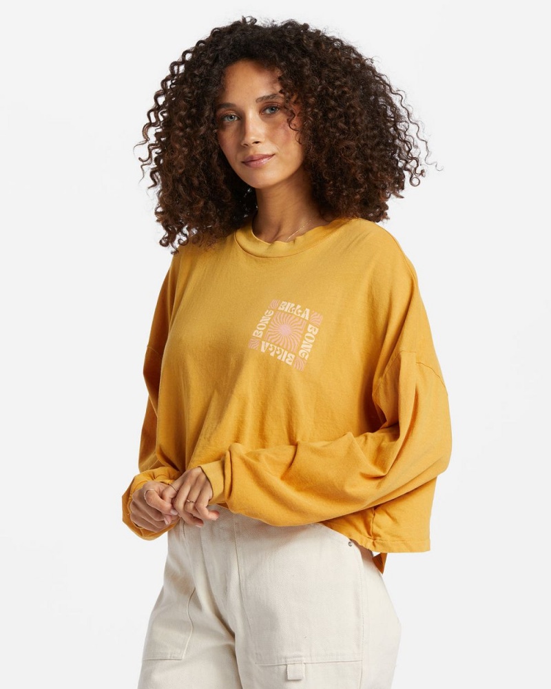 Orange Women's Billabong Beach Boyfriend Long Sleeve Crop Top | 940175KBR