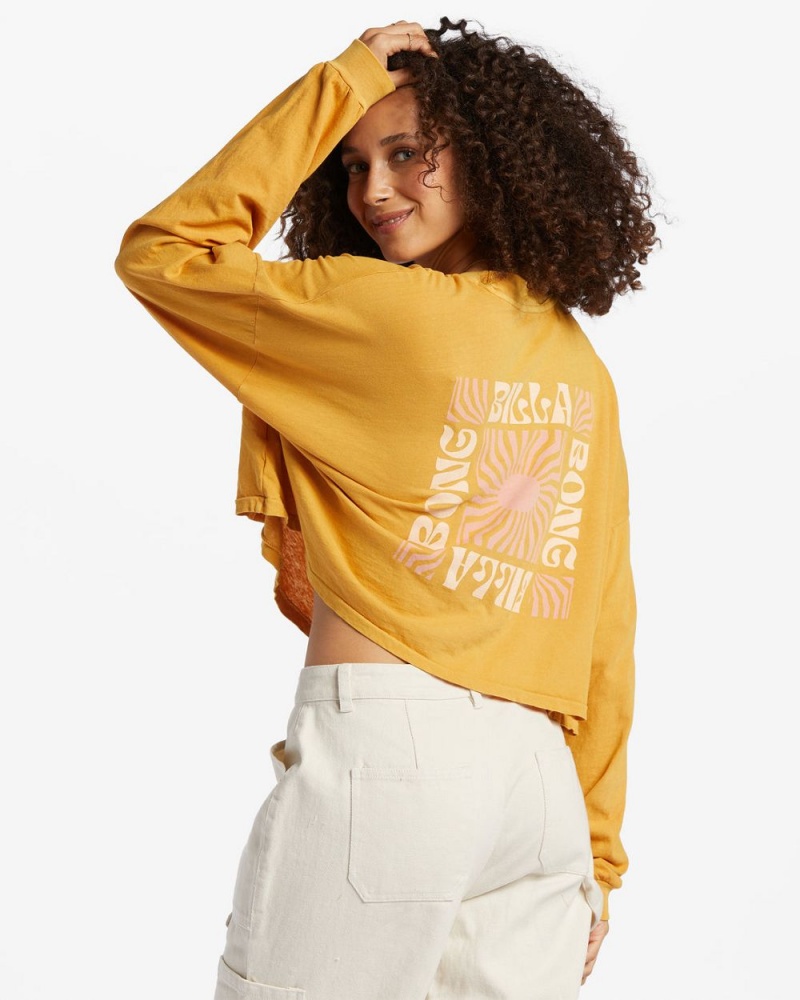 Orange Women's Billabong Beach Boyfriend Long Sleeve Crop Top | 940175KBR