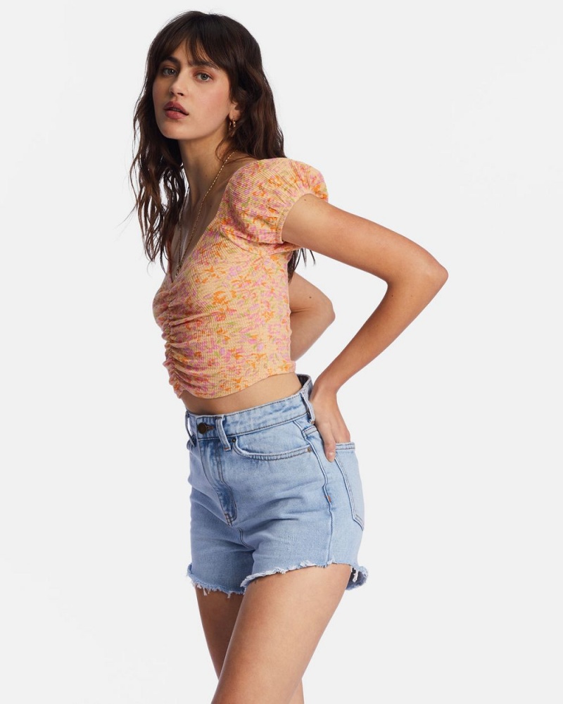 Peach Punch Women's Billabong Pretty Sweet Crop Top | 560982JWK