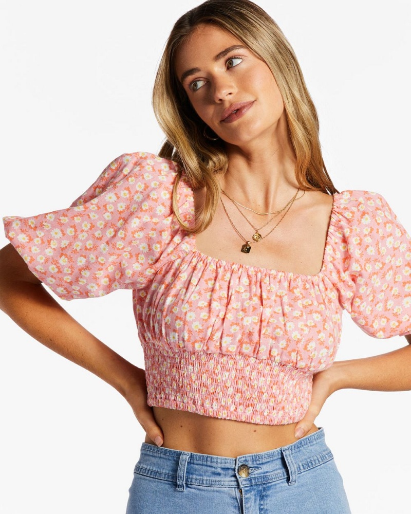 Pink Women's Billabong Only You Crop Top | 453026OKQ