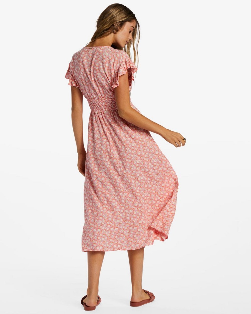 Pink Women's Billabong Picnic Date Midi Dress | 860213NFG