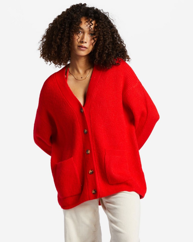 Rad Red Women's Billabong So Chill Cardigan Sweater | 478215SGM