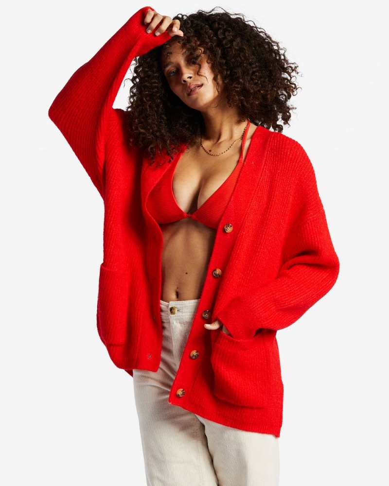 Rad Red Women's Billabong So Chill Cardigan Sweater | 478215SGM