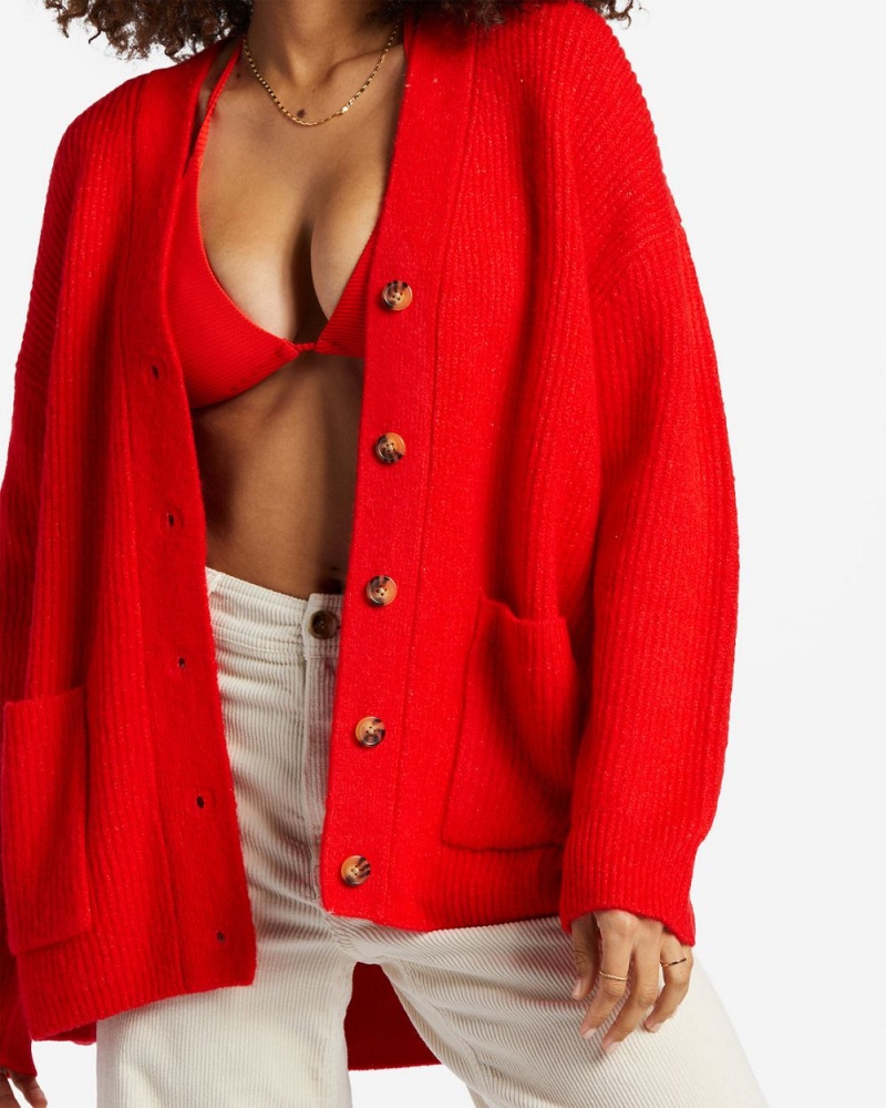 Rad Red Women's Billabong So Chill Cardigan Sweater | 478215SGM