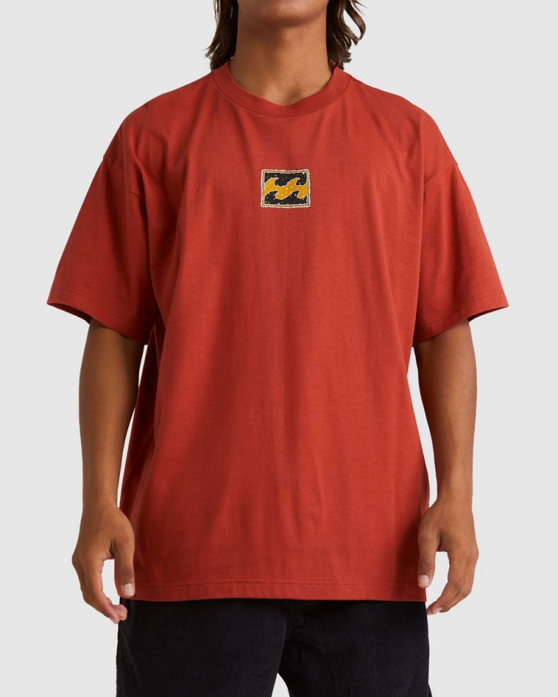 Red Men's Billabong King Stringray Box Wave Short Sleeve T-Shirt | 619845FMV