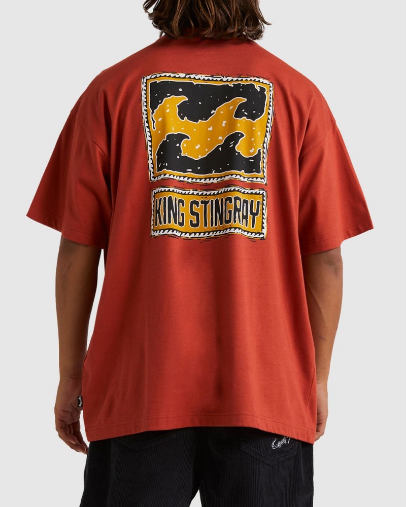 Red Men's Billabong King Stringray Box Wave Short Sleeve T-Shirt | 619845FMV