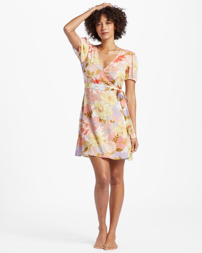 Sweet Peach Women's Billabong Hot Tropics Mini Wrap Dress | 637042KTY