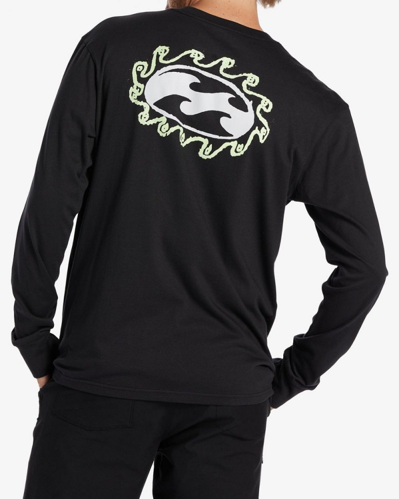 Washed Black Men's Billabong Crayon Wave Long Sleeve T-Shirt | 283460RAV