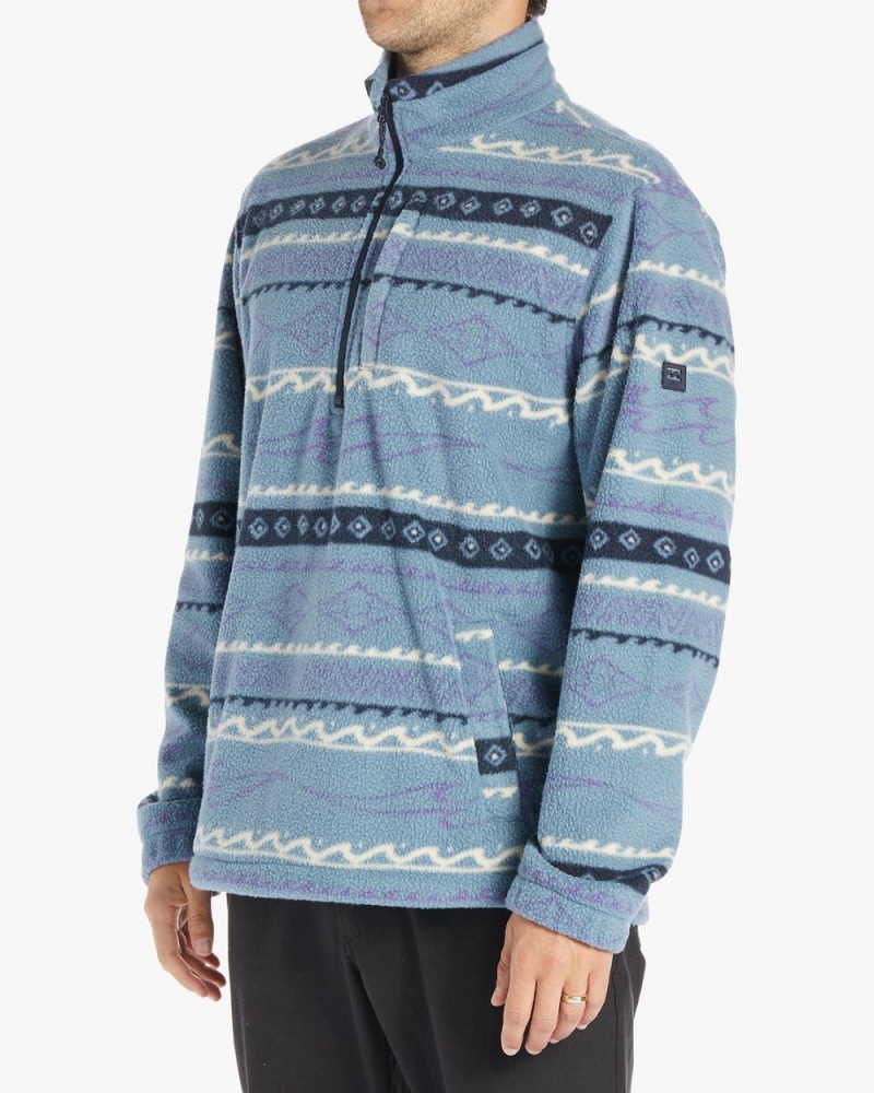 Washed Blue Men's Billabong Boundary Half-Zip Mock Neck Fleece | 801362NPS