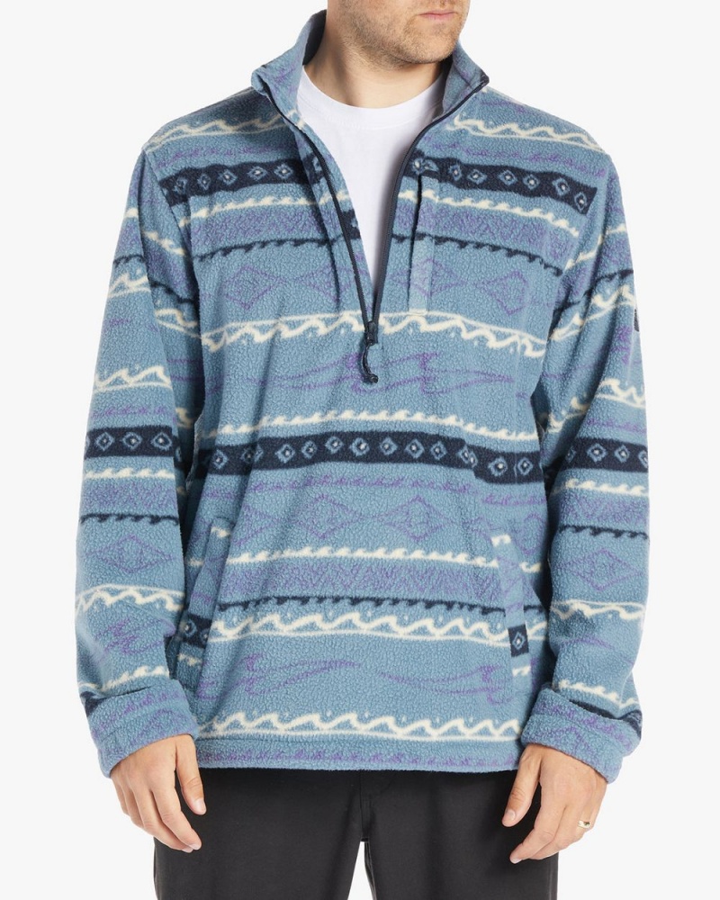 Washed Blue Men\'s Billabong Boundary Half-Zip Mock Neck Fleece | 801362NPS