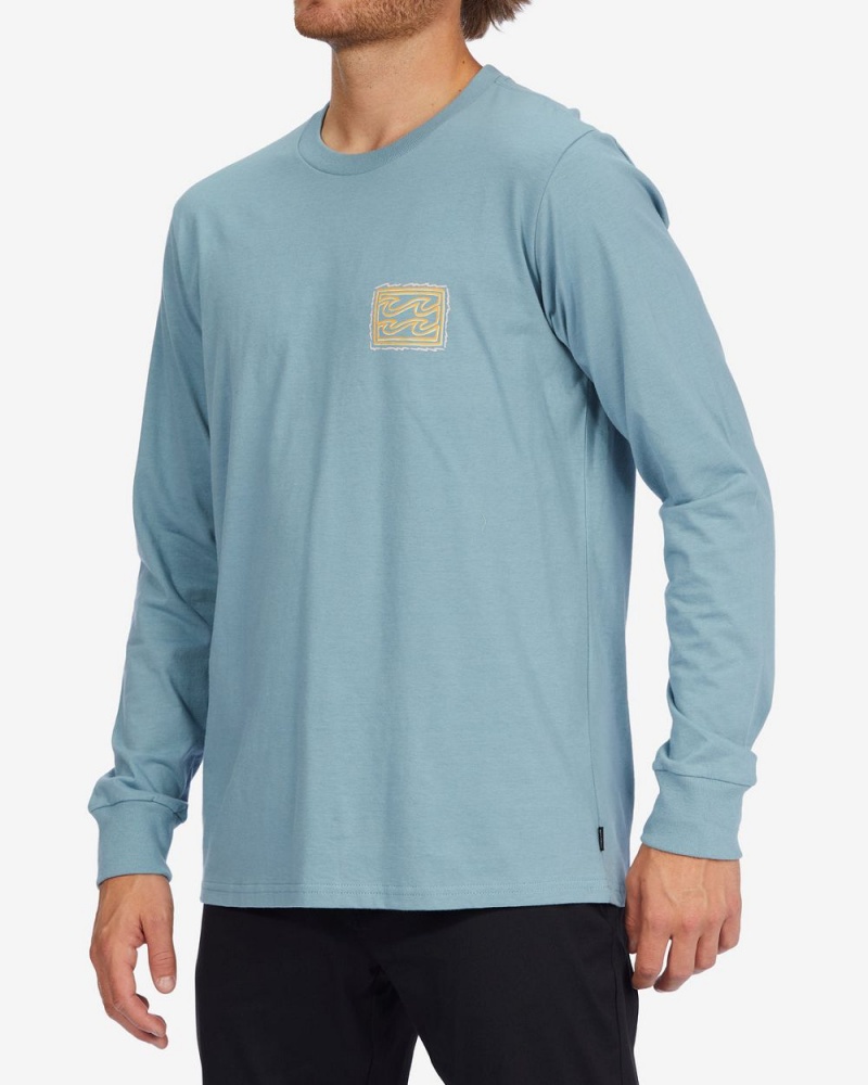 Washed Blue Men's Billabong Crayon Wave Long Sleeve T-Shirt | 972651QZB