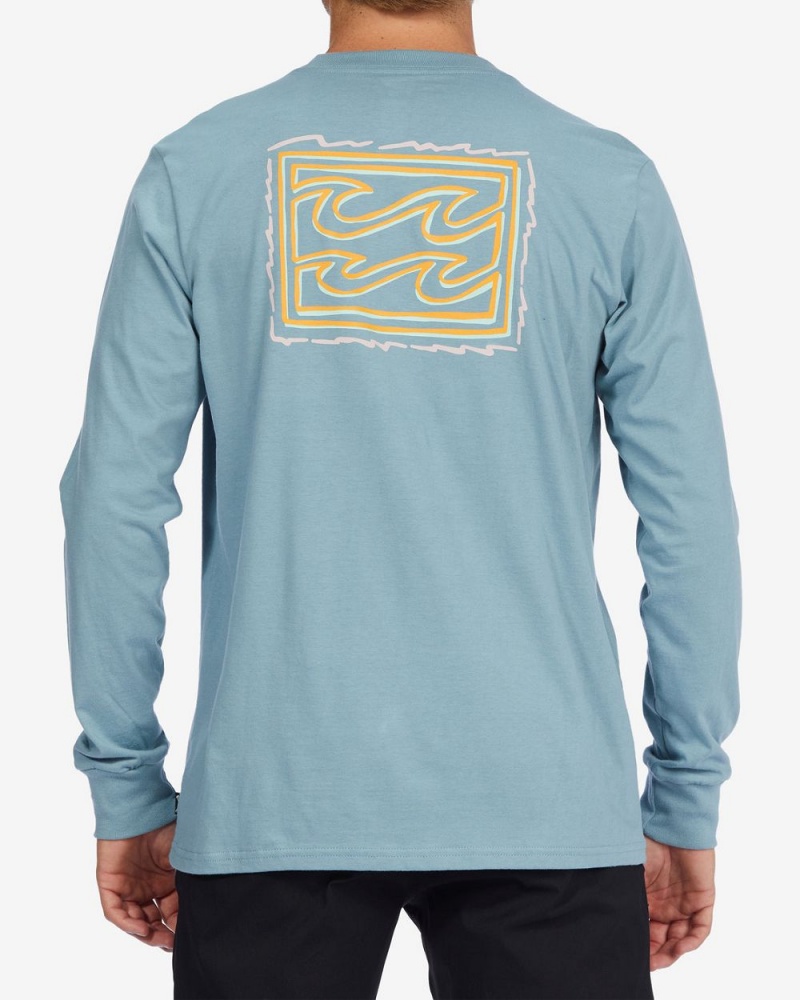 Washed Blue Men's Billabong Crayon Wave Long Sleeve T-Shirt | 972651QZB