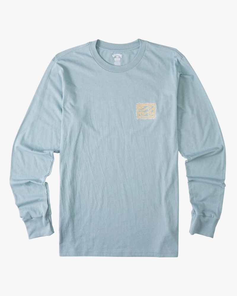 Washed Blue Men's Billabong Crayon Wave Long Sleeve T-Shirt | 972651QZB