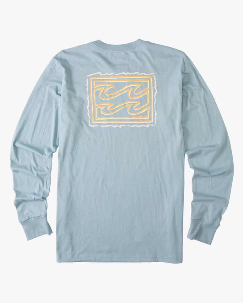 Washed Blue Men's Billabong Crayon Wave Long Sleeve T-Shirt | 972651QZB