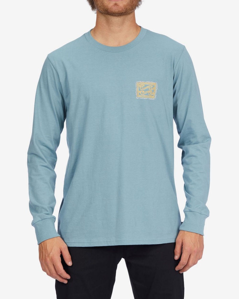 Washed Blue Men\'s Billabong Crayon Wave Long Sleeve T-Shirt | 972651QZB