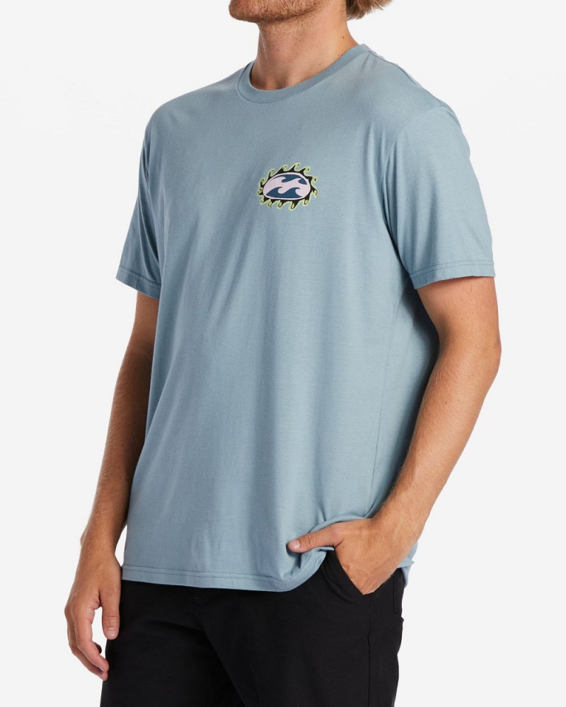 Washed Blue Men's Billabong Crayon Wave T-Shirt | 456897OPS