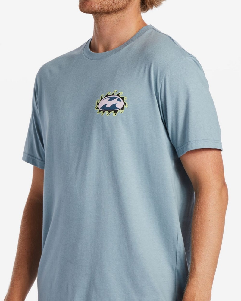 Washed Blue Men's Billabong Crayon Wave T-Shirt | 456897OPS