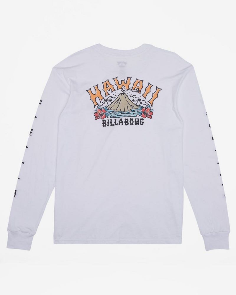 White Men's Billabong Arch Hawaii Long Sleeve T-Shirt | 178659QDO