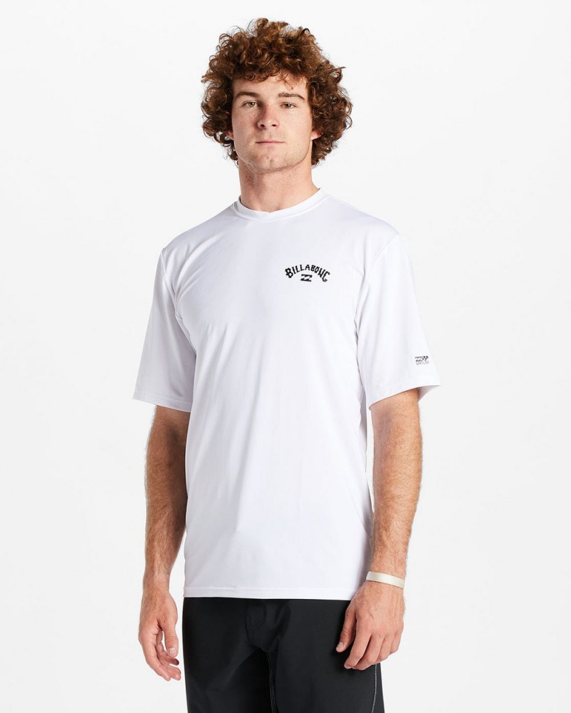 White Men's Billabong Arch Wave Loose Fit Upf 50+ Short Sleeve Surf T-Shirt | 492503BHA