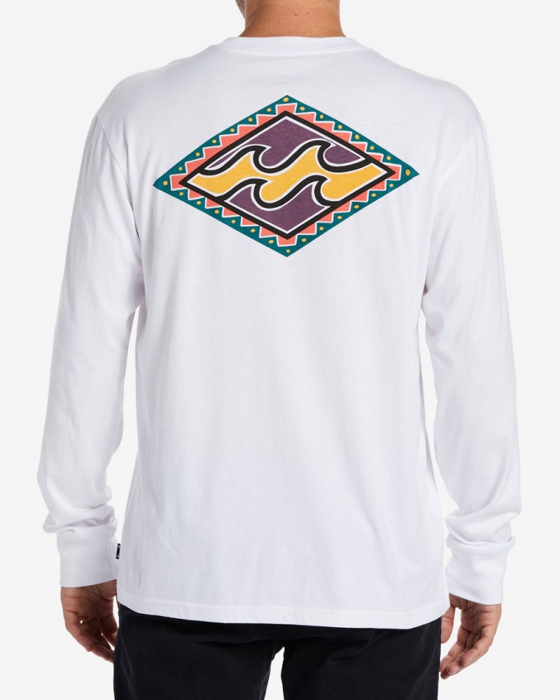 White Men's Billabong Crayon Wave Long Sleeve T-Shirt | 052936CUD