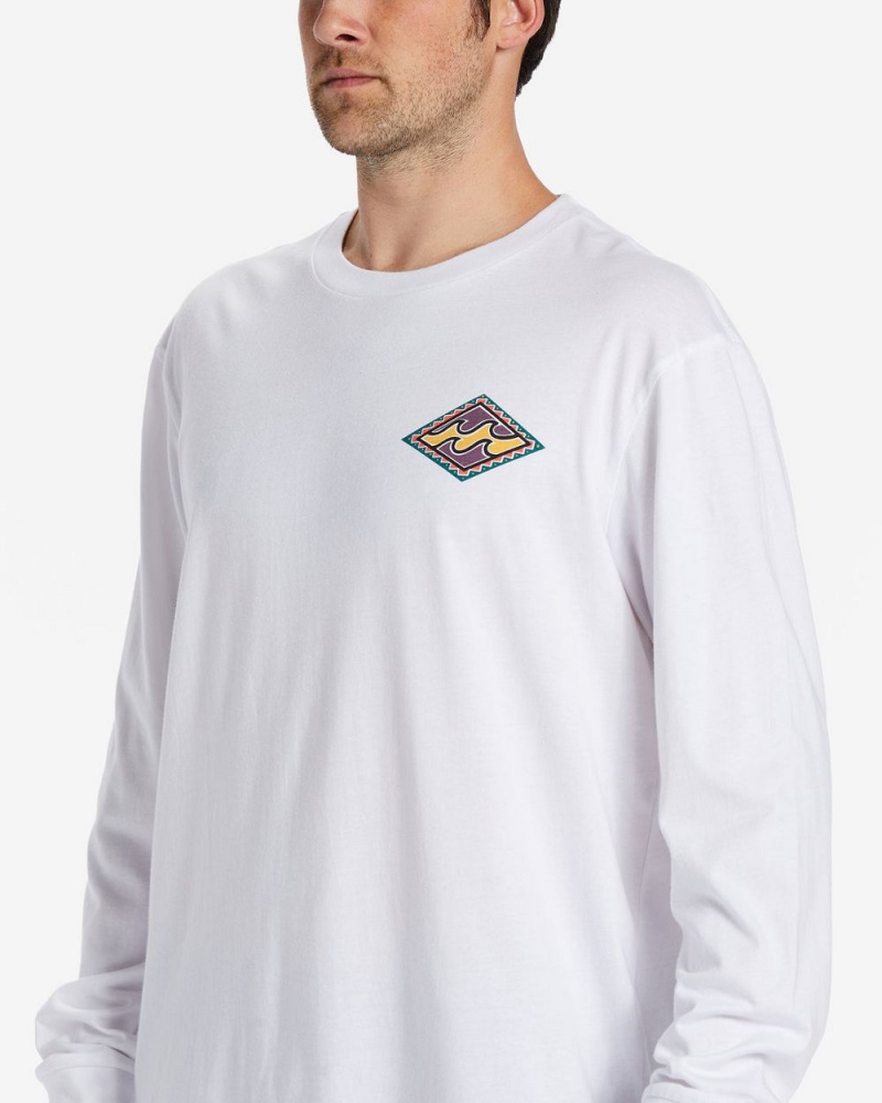 White Men's Billabong Crayon Wave Long Sleeve T-Shirt | 052936CUD