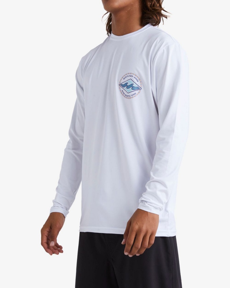 White Men's Billabong Rotor Diamond Loose Fit Long Sleeve Surf T-Shirt | 179480FHT