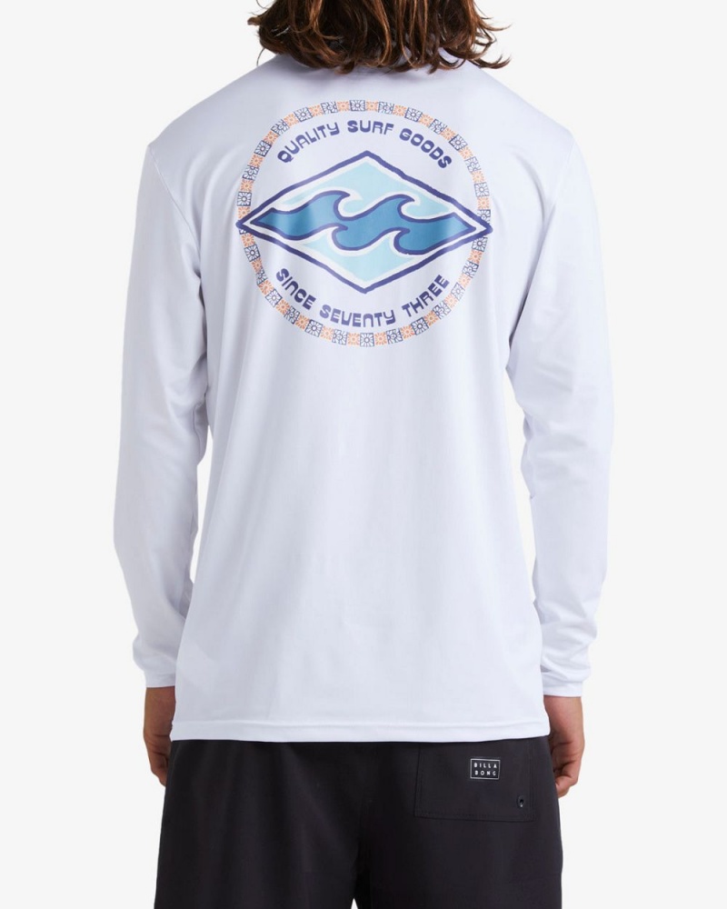 White Men's Billabong Rotor Diamond Loose Fit Long Sleeve Surf T-Shirt | 179480FHT