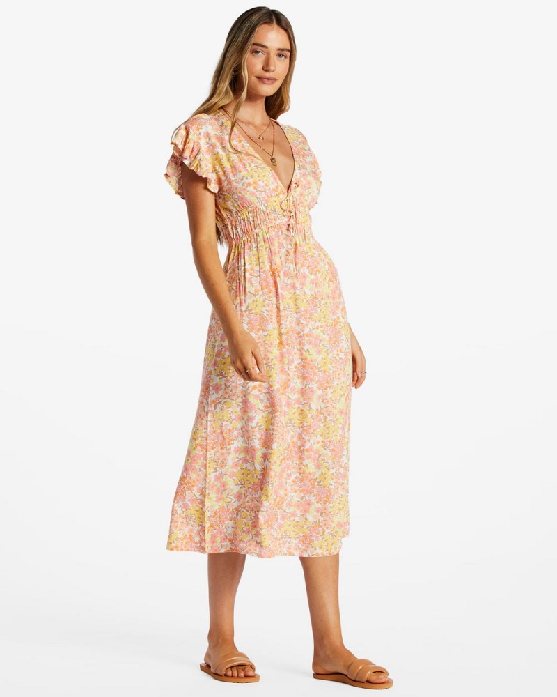 Yellow Women's Billabong Picnic Date Midi Dress | 820495OKE