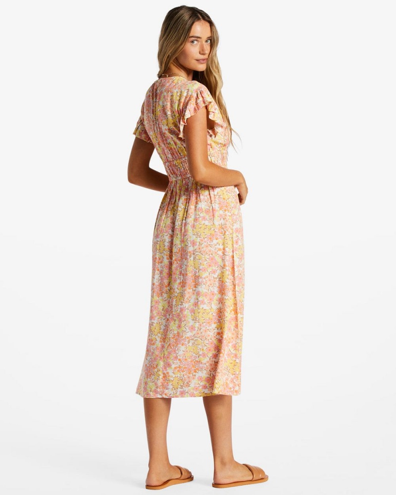 Yellow Women's Billabong Picnic Date Midi Dress | 820495OKE