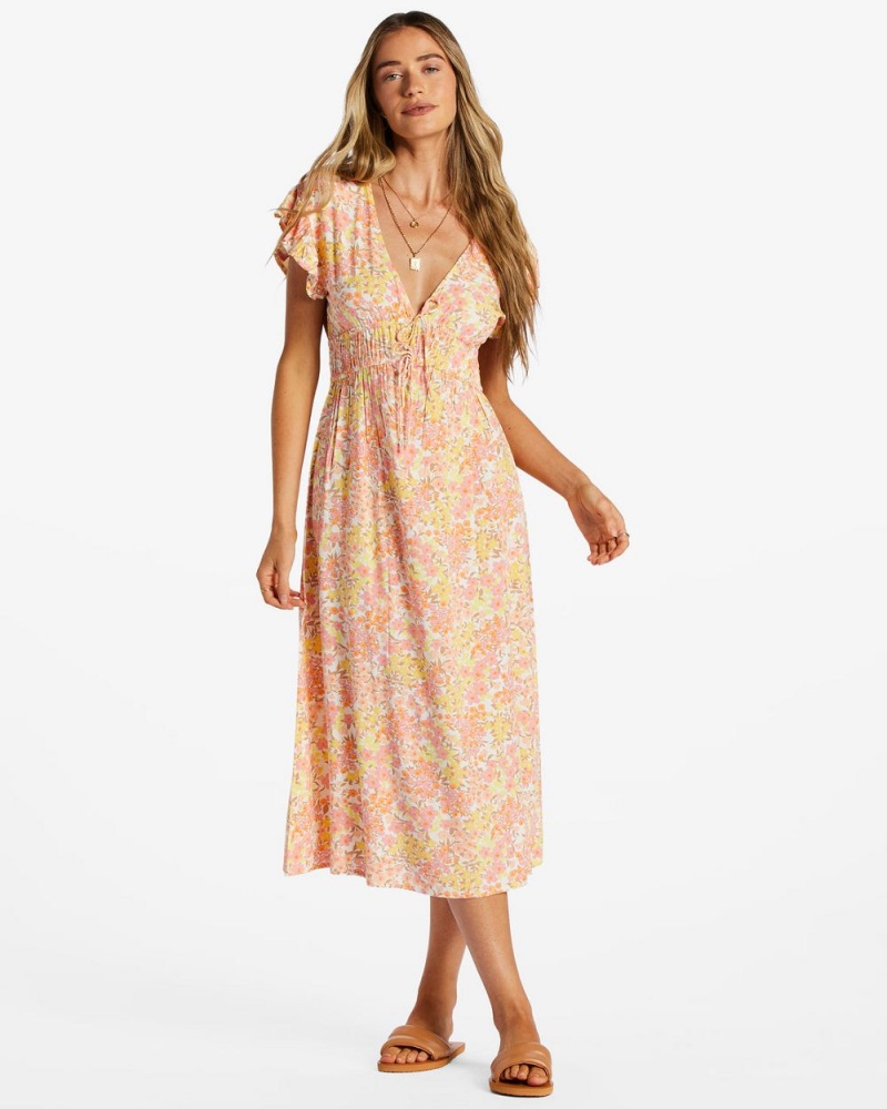 Yellow Women\'s Billabong Picnic Date Midi Dress | 820495OKE